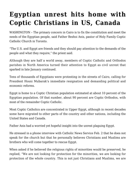 Egyptian Unrest Hits Home with Coptic Christians in US, Canada