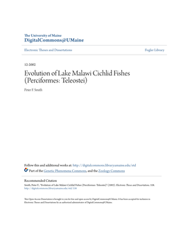 Evolution of Lake Malawi Cichlid Fishes (Perciformes: Teleostei) Peter F