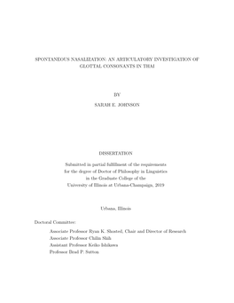 Spontaneous Nasalization: an Articulatory Investigation of Glottal Consonants in Thai