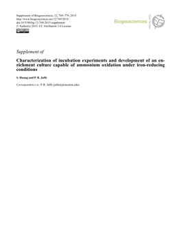 Supplement of Characterization of Incubation Experiments and Development of an En- Richment Culture Capable of Ammonium Oxidation Under Iron-Reducing Conditions