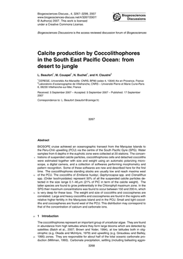Calcite Production by Coccolithophores in the South East Paciﬁc Ocean: from Desert to Jungle