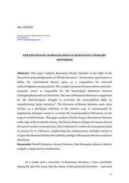 Alex GOLDIȘ STRATEGIES of GLOBALISATION in ROMANIAN