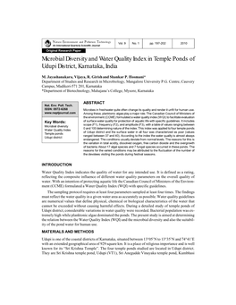 Microbial Diversity and Water Quality Index in Temple Ponds of Udupi District, Karnataka, India