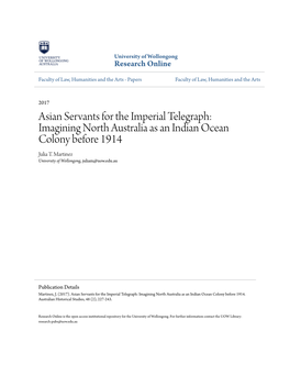 Asian Servants for the Imperial Telegraph: Imagining North Australia As an Indian Ocean Colony Before 1914 Julia T