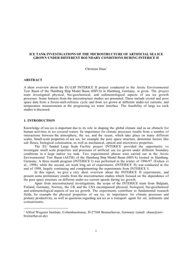 1 Ice Tank Investigations of the Microstructure Of