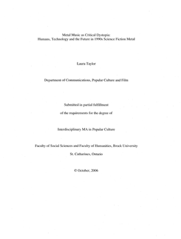 Metal Music As Critical Dystopia: Humans, Technology and the Future in 1990S Science Fiction Metal