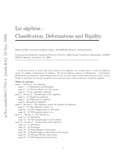 Lie Algebras : Classification, Deformations and Rigidity