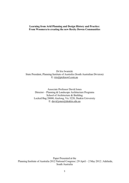 Learning from Arid Planning and Design History and Practice: from Woomera to Creating the New Roxby Downs Communities