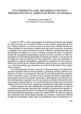 Una Perspectiva Del Desarrollo Politico Prehispanico En El Sureste De Peten, Guatemala