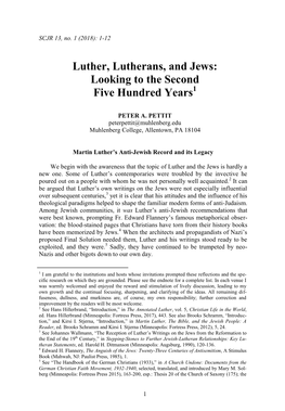Luther, Lutherans, and Jews: Looking to the Second Five Hundred Years1