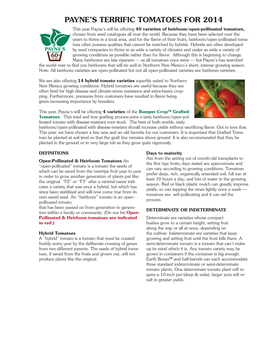 Payne's Terrific Tomatoes for 2014