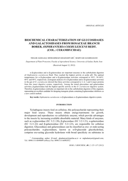 Biochemical Characterization of Glucosidases and Galactosidases from Rosaceae Branch Borer, Osphranteria Coerulescens Redt