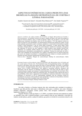 Aspectos Econômicos Da Cadeia Produtiva Das Bromélias Na Região Metropolitana De Curitiba E Litoral Paranaense