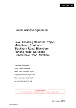 Project Alliance Agreement Level Crossing Removal Project