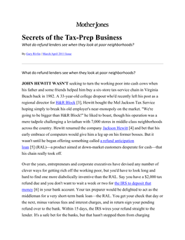 Secrets of the Tax-Prep Business What Do Refund Lenders See When They Look at Poor Neighborhoods?