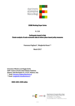 DEMB Working Paper Series N. 110 Earthquake Hazard in Italy Cluster