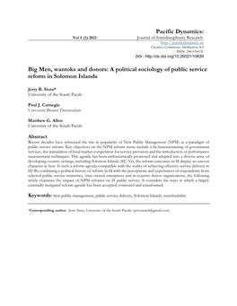 A Political Sociology of Public Service Reform in Solomon Islands