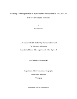 Assessing Youth Experiences of Hydroelectric Development in Fox Lake Cree