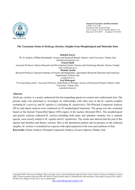 The Taxonomic Status of Medicago Sinskiae: Insights from Morphological and Molecular Data