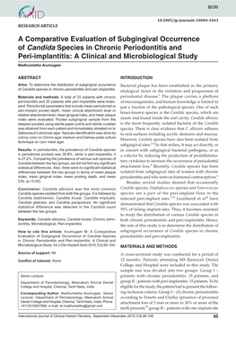 A Comparative Evaluation of Subgingival Occurrence of Candida10.5005/Jp-Journals-10004-1041 Species in Chronic Periodontitis RESEARCH ARTICLE