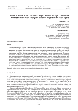 Issues of Access to and Utilization of Project Services Amongst Communities with the EU-MPP6 Water Supply and Sanitation Projects in Imo State, Nigeria