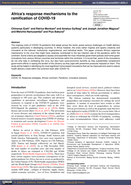 Africa's Response Mechanisms to the Ramification of COVID-19