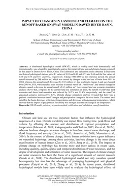 Impact of Changes in Land Use and Climate on the Runoff Based on Swat Model in Dawen River Basin, China