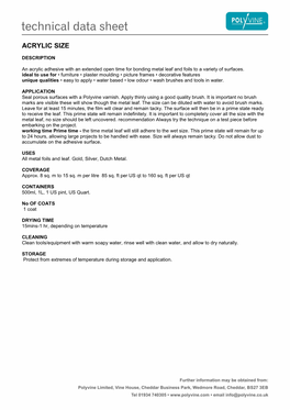 Acrylic Size Datasheet