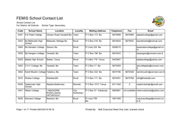 FEMIS School Contact List School Contact List for District: All Districts School Type: Secondary