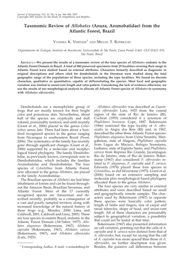 Taxonomic Review of Allobates (Anura, Aromobatidae) from the Atlantic Forest, Brazil