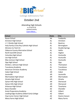 TBV-Collegeadmissionsfair-October-2Nd-2018-Highschoollist.Pdf