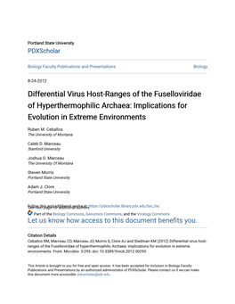 Differential Virus Host-Ranges of the Fuselloviridae of Hyperthermophilic Archaea: Implications for Evolution in Extreme Environments