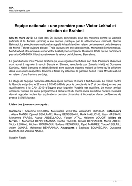 Equipe Nationale : Une Première Pour Victor Lekhal Et Éviction De Brahimi