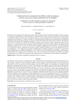 Fertilización En La Producción De Bulbos Y Flor De Amancae (Ismene Amancaes), Bajo Condiciones De Invernadero