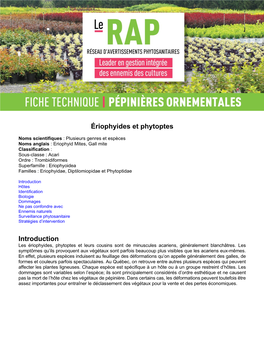 Ériophyides Et Phytoptes Introduction