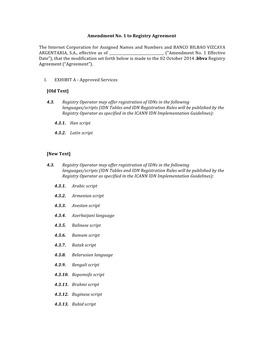 Amendment No. 1 to Registry Agreement the Internet