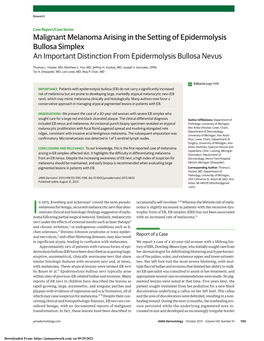 Malignant Melanoma Arising in the Setting of Epidermolysis Bullosa Simplex an Important Distinction from Epidermolysis Bullosa Nevus