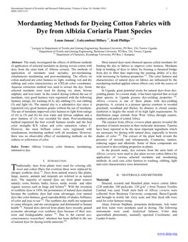 Mordanting Methods for Dyeing Cotton Fabrics with Dye from Albizia Coriaria Plant Species