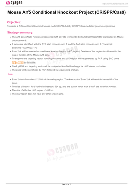 Mouse Arf5 Conditional Knockout Project (CRISPR/Cas9)