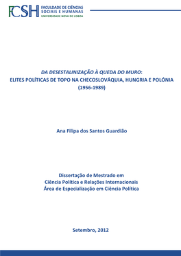 Elites Políticas De Topo Na Checoslováquia, Hungria E Polónia (1956-1989)