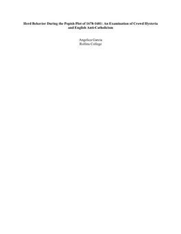 Herd Behavior During the Popish Plot of 1678-1681: an Examination of Crowd Hysteria and English Anti-Catholicism