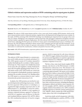 Global Evolution and Expression Analysis of BTB-Containing Ankyrin Repeat Genes in Plants