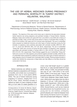 The Use of Herbal Medicines During Pregnancy and Perinatal Mortality in Tumpat District, Kelantan, Malaysia