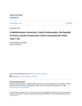 French Ambassadors, the Republic of Venice, and the Construction of the Louisquatorzien State, 1662-1702