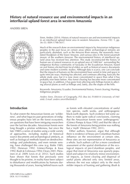 History of Natural Resource Use and Environmental Impacts in an Interfluvial Upland Forest Area in Western Amazonia