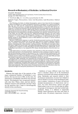 Research on Biochemistry of Herbicides: an Historical Overview Donald E