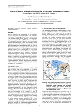 Numerical Model of the Changes in Geothermal Activity in the Rotomahana-Waimangu System Due to the 1886 Eruption of Mt Tarawera