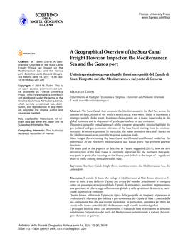 A Geographical Overview of the Suez Canal Freight Flows: an Impact on the Mediterranean Citation: M