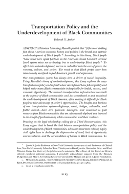 Transportation Policy and the Underdevelopment of Black Communities