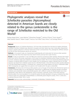 Phylogenetic Analyses Reveal That Schellackia Parasites (Apicomplexa) Detected in American Lizards Are Closely Related to the Ge